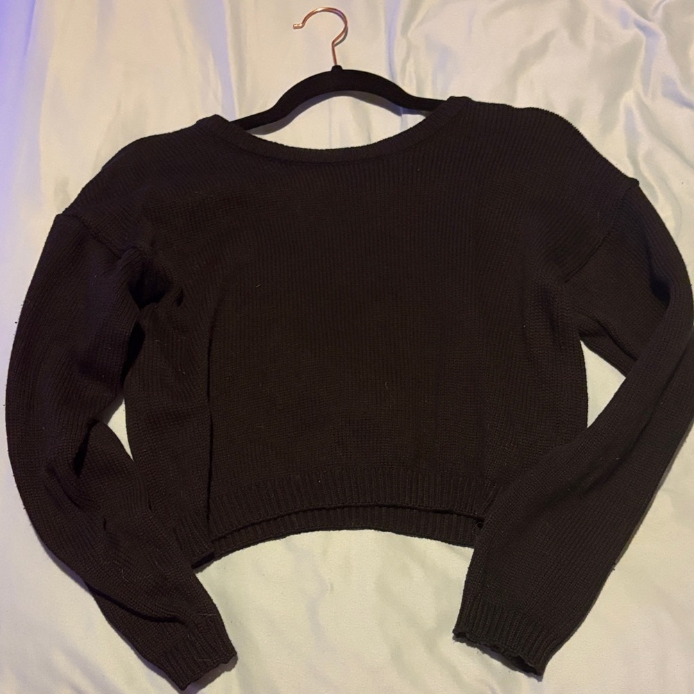 Black Cropped Sweater with Open back Pearl strings